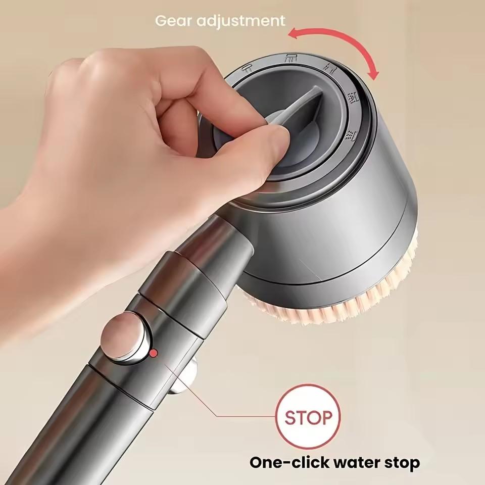 5 Modes Booster Shower Head with Massage Brush High Pressure Water Saving Portable Bathroom Filter ShowerHead with Hose and Hold