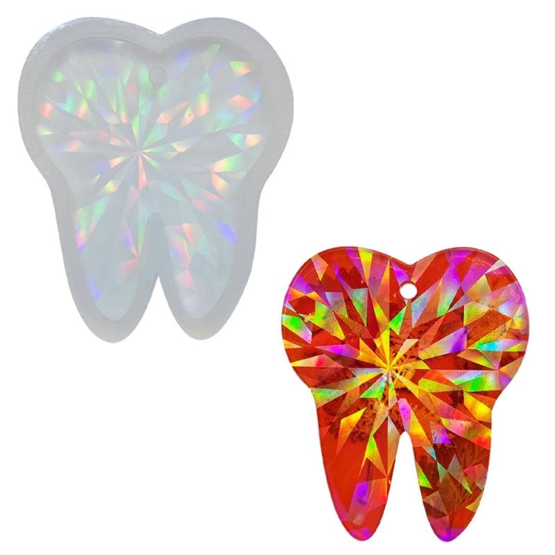 Big Tooth Holographic Light and Shadow Ornaments Silicone Epoxy Keychain Molds DIY Pendant Jewelry for Valentines Gift