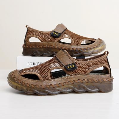 Summer Men's Sandals Large Size 47 Comfortable Beach Outdoor Non Slip Platform Sandals Handmade Genuine Leather Mesh Fabric