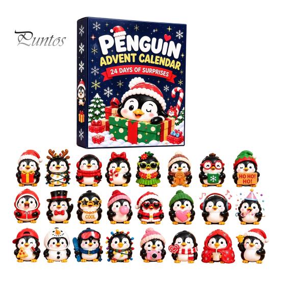 Festive Desk Decor 2026 Animal Advent Calendar with 24 Penguin Figures, Christmas Countdown Set Holiday Toys for Kids Adults, Decorative Theme
