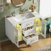 76cm Wall-Mounted Bathroom Cabinet with Sink, White Wood Grain, Fluted Glass Door, LED Lighting, Adjustable Shelves & Drawers, Without Tap