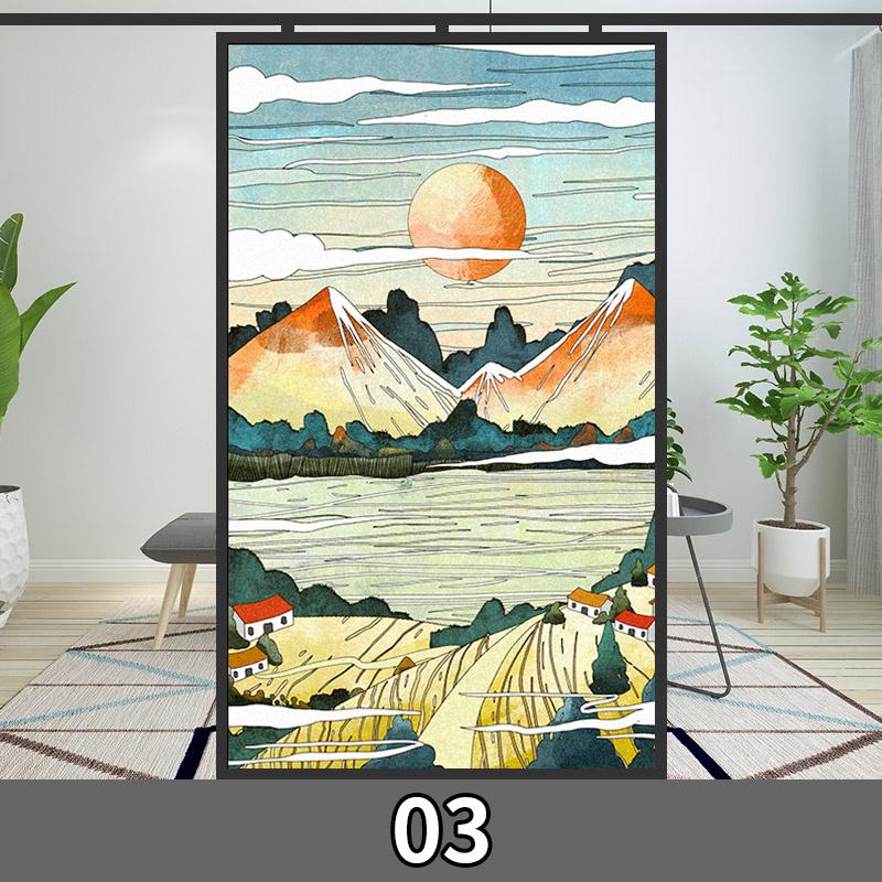 Japanese Style Privacy Window Film Static Cling Stained Ukiyo-e Cherry Blossom Glass Film Toilet Bathroom Window Stickers