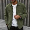 Men Corduroy Shirt Long Sleeve Plaid Solid Color Wrinkle Free Business Casual Slim Fit Top