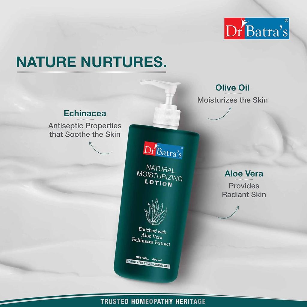 Dr Batra's Moisturized Lotion 400ml Pack of 1, Aloe Vera & Echinacea, Hydrating Daily Skin Care for Smooth Soft Skin