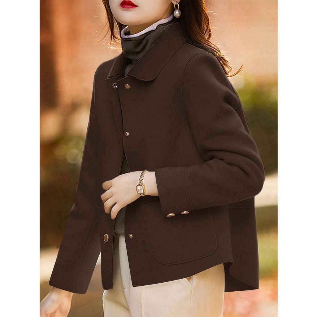Móda Jednoduchý Dámský Klopový Jednořadý, Vysoce Kvalitní Krátký Kabát Líný Volný Čistá Barva Dlouhý Rukáv, Retro Temperament Volný