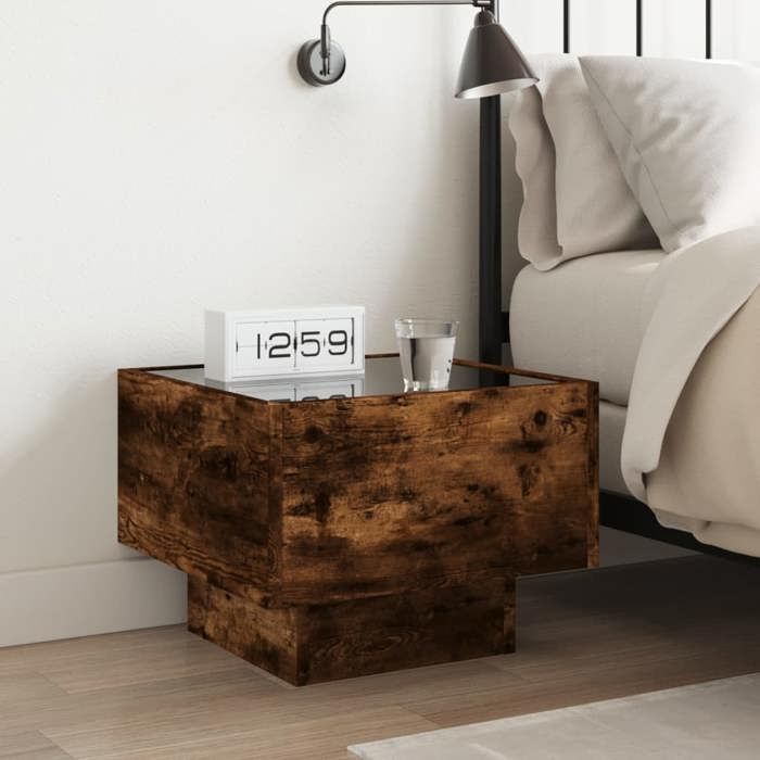 Table de chevet - Maison Exclusive - LED infini - Chêne fumé - 40x40x30 cm