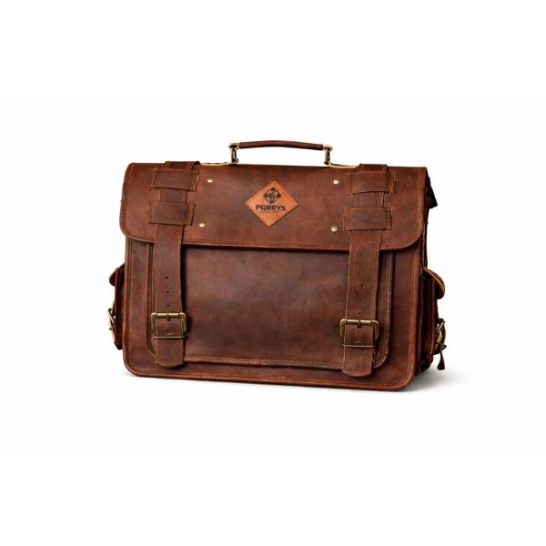 Handmade Full Grain Leather Messenger Bag by Parrys Leather World, Vintage Laptop Briefcase for Work