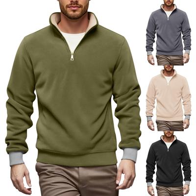 Men's Casual Solid-color Stand-up Collar Pullover, One-third Zipper Long-sleeved Men's Fleece Thickened Warm Sweatshirt