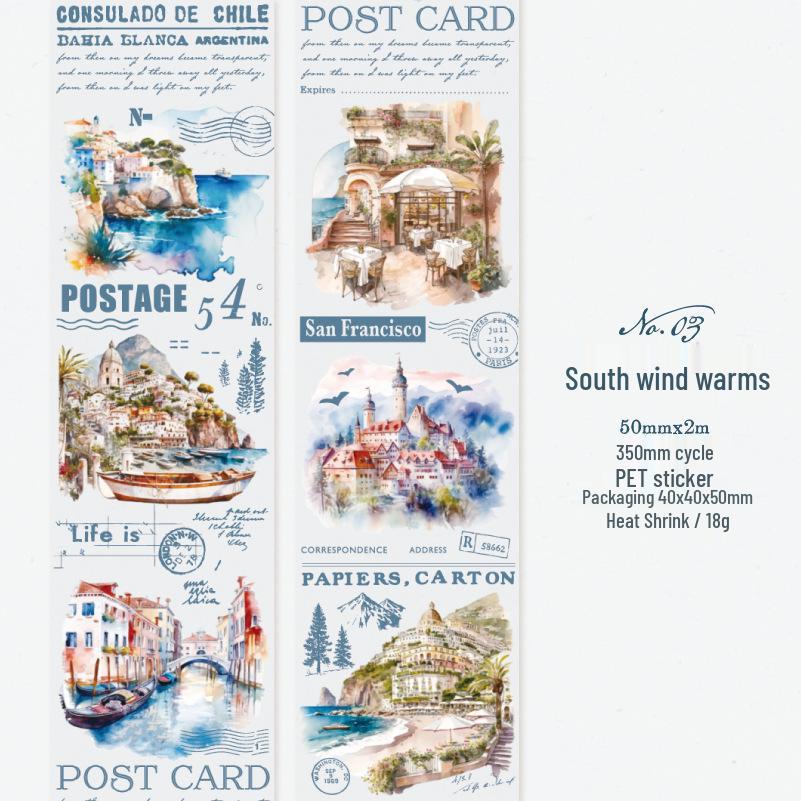 Yanji PET Tape - River of Time: French Romantic Journal Stickers, 6 Styles
