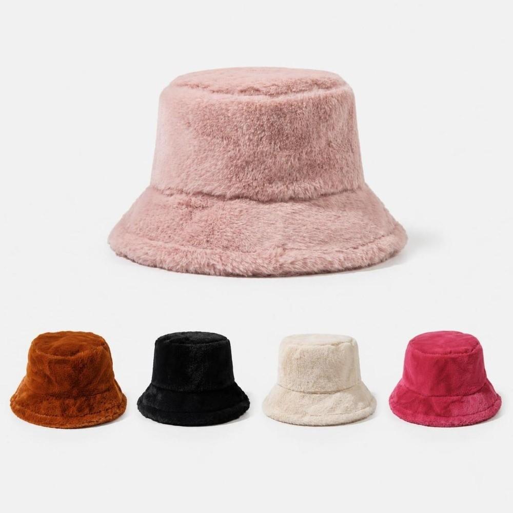 Solid Colors Faux Fur Cap Thickened Warm Fisherman's Hat Fashion Basin Bucket Hats for Women Girl