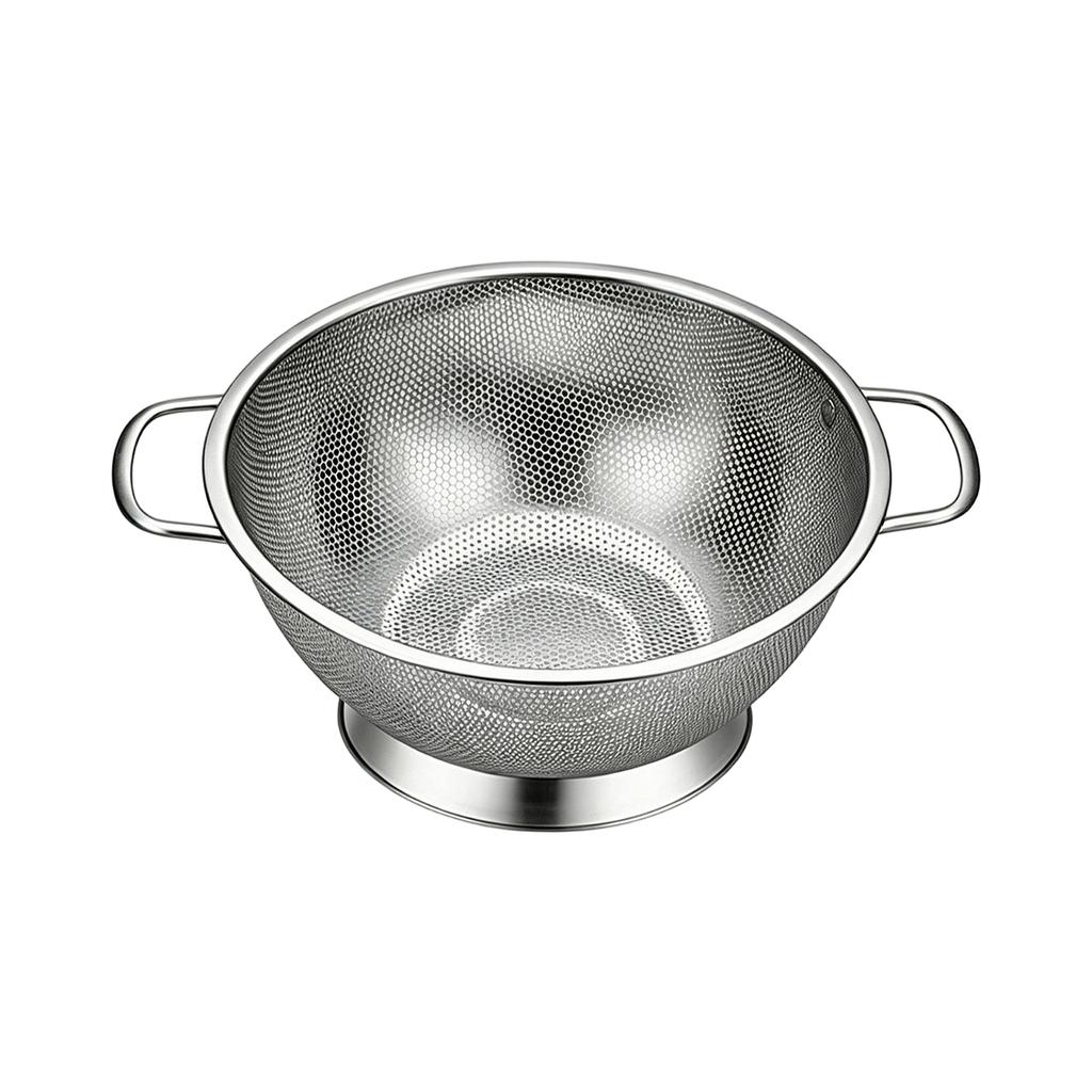 Stainless Steel Kitchen Colander with Side Handles and Raised Base for Washing Vegetables Fruits Pasta Rice Durable Mesh Basket