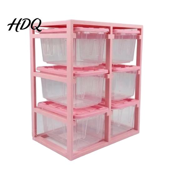 Miniature Scene Decor Rack with 6 Storage Boxes Tiny Box Organizer Display Shelf Dollhouse Multi-Layer Storage Accessory Plastic