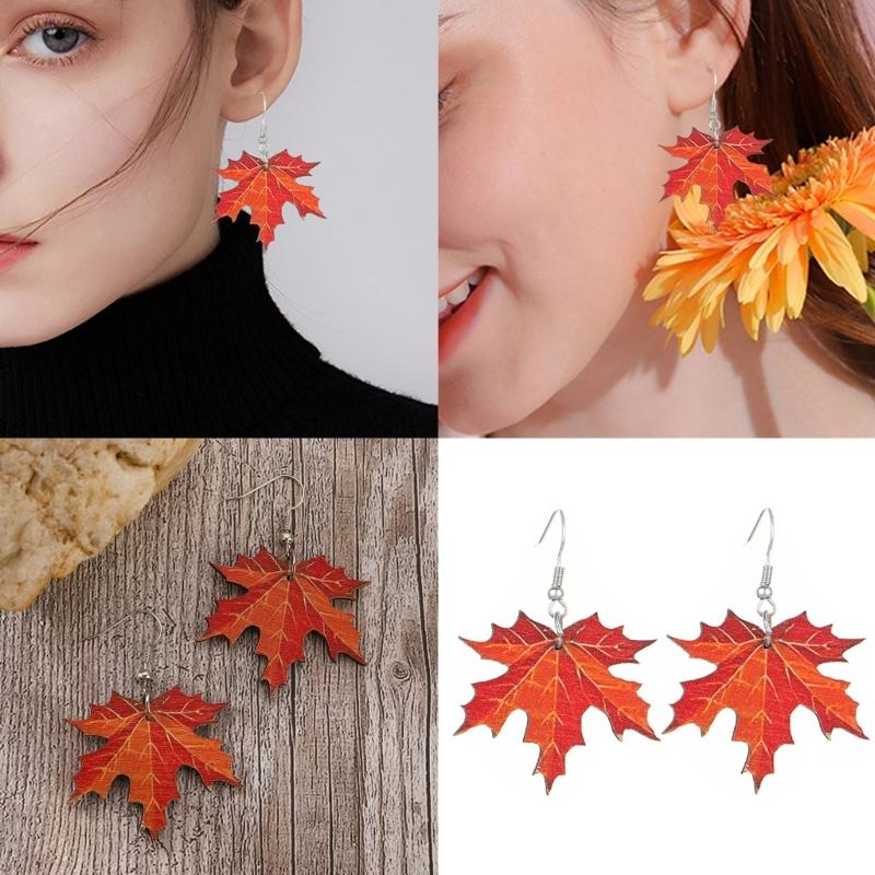 Autumn Maple Leaf Dangle Earrings Orange Earrings Novelty Plant Jewelry for Women and Girls Nature Series Present