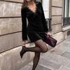 Elegant Velvet Mini Dress With Lace Trim V-Neck High Waist A-Line Womens Winter 2026