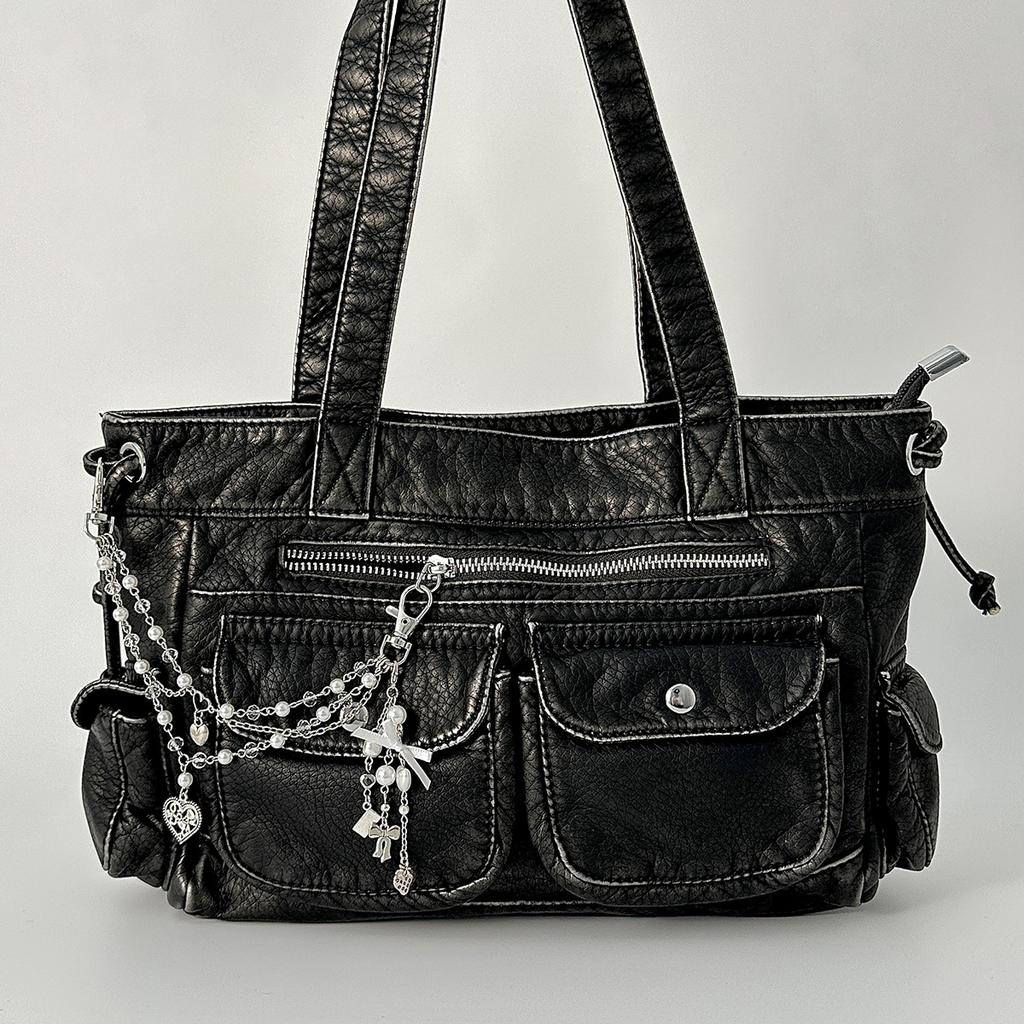 Sweet And Cool Imitation Pearl Beaded Bag Pendant, Creative Love Bow Fringed Bag Chain Pendant