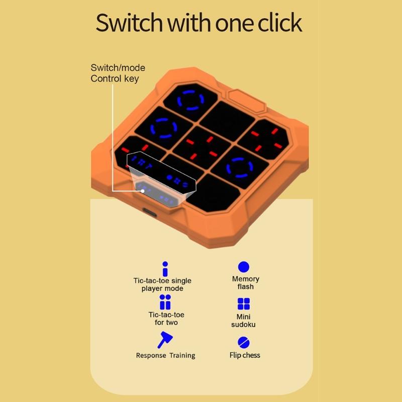 Tic Tacs Toe Game for Kids 6-in-1 Handheld Puzzle Toy Interactive Educational Toy Electronic Board Game Birthday Gift
