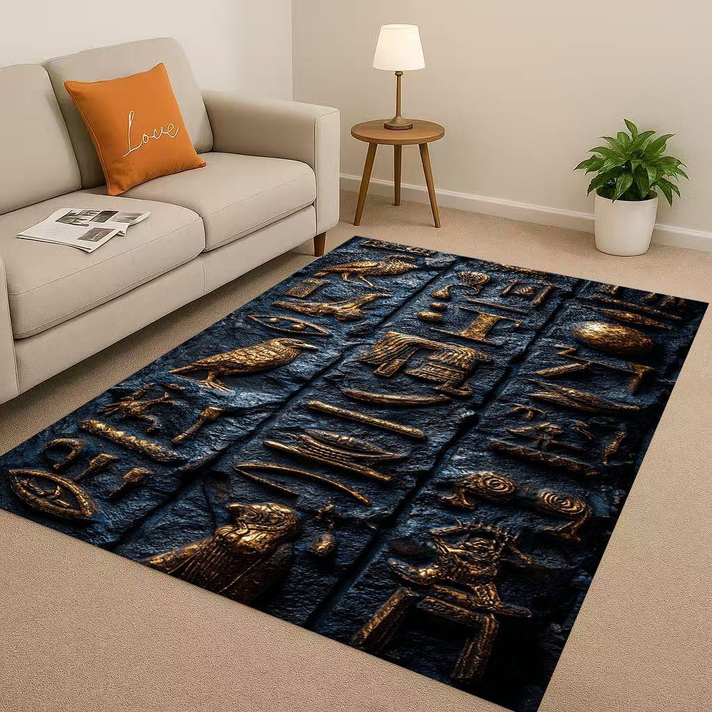 Retro Ancient Egypt Pictographic Eye of Horus Living Room Non-Slip Area Rug Carpet for Bedroom Sofa ,Easy Clean Home Doormat