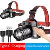Smart Induction White Light LED Headlight Zoom USB Charging Sensor LED Headlamp Outdoor Multi-Function Head Torch Lantern Lamps
