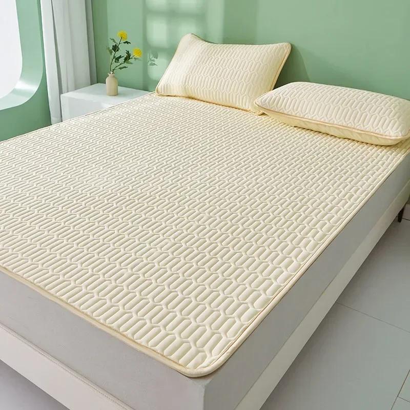 Latex Summer Mat Kit Cooling Feel Bed Pad and Pillowcase Cold Sleeping Bed Mat for Summer Breathable Folding Cool Mat 90x200cm-1pc sheet бежевый