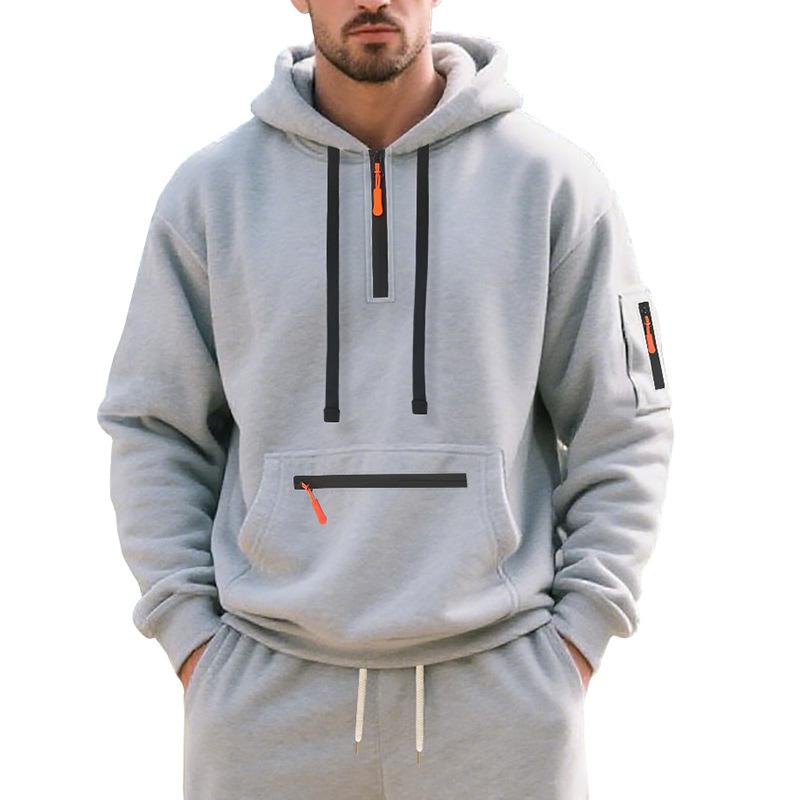 Men's Autumn/Winter Hooded Pullover Sweatshirt with Pockets and Thickened Velvet, Casual Sportswear