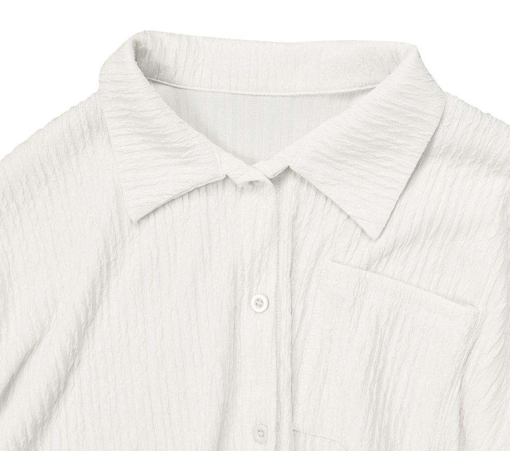 Women's Two-Piece Set: Long Sleeve Pleated Casual Shirt & Elastic Waist Straight Leg Pants