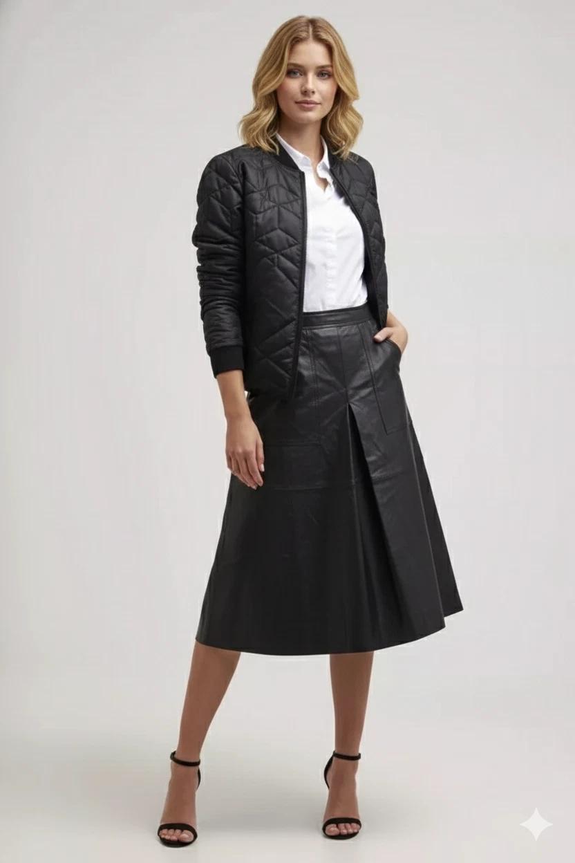 

Модная женская юбка ручной работы из кожи, черная, из натуральной овчины, стильная, для вечеринок 2XL чёрный