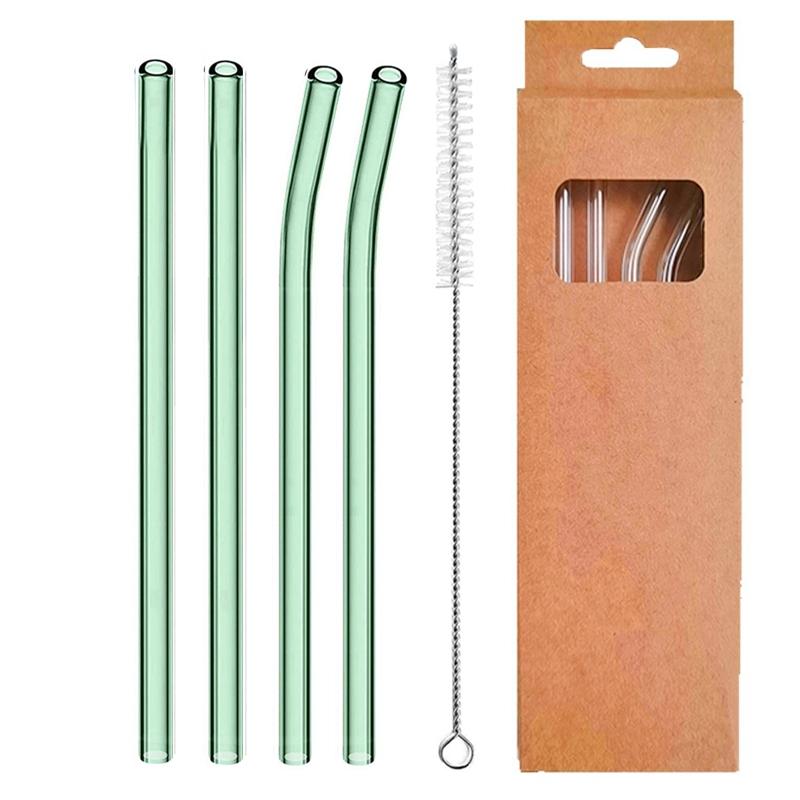 4 Pcs Reusable Glass Straws 8mm Straight Bent Glass Drinking Straws Eco Friendly Cocktail Straws for Beverages Milk Coffee