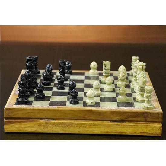 Crocon Marmor och Trä Schackset 10 Tum Trä Schackbräde Spelset Stenhugna Pjäser Reseschackset Bästa Gåvan för Barn Storlek :- 10x10tum