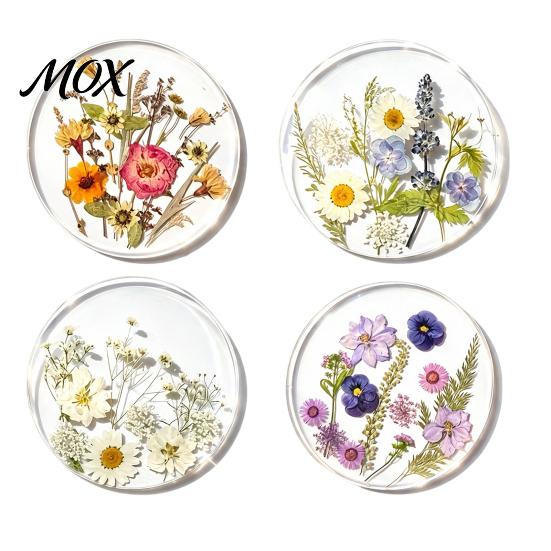 Modern Kitchen Table Decor Floral Print Acrylic Coaster, Non-Slip Surface Heat Resistant Protection Cup Pad, Dining Pads Transparent Round Mat