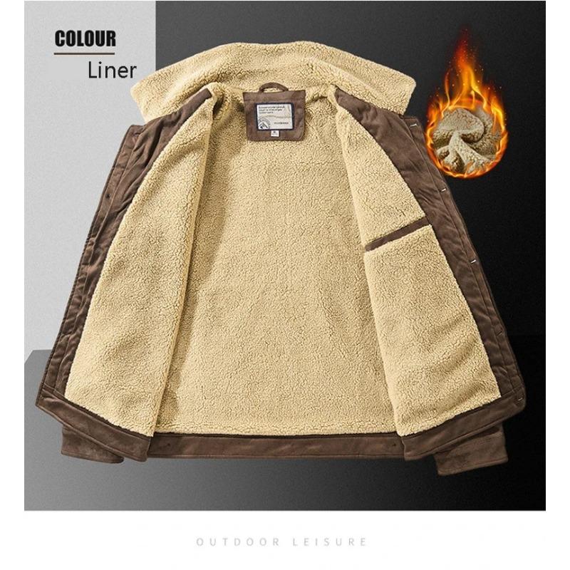 Autumn Winter Men Warm Pilot Jackets Fleece Suede Thick Coats Male Single Breasted Classic Parkas Fahion Windbreaker