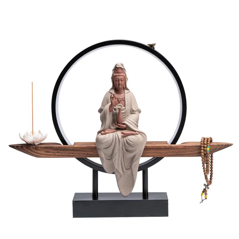 Zen Style Guanyin Ceramic Statue New Chinese Home Decor Buddha Altar Ornament