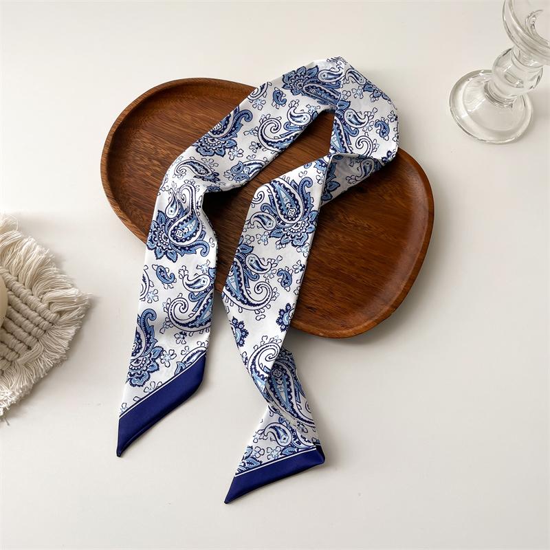 Langer, dünner Seidenschal für Damen, Haarband, Krawatte, Design-Print, Luxusmarke, Haarreifen-Accessoires, coole Mädchen-Schals, Sommer 2021