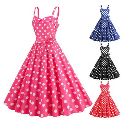 Γυναικείο vintage φόρεμα 50s Retro A-line Big Swing Αμάνικο Dot Print Αντίθεση Χρώμα Ελαστικό Μπούστο Ψηλά στενή μέση ανάσκελα μέχρι το γόνατο Βραδινό