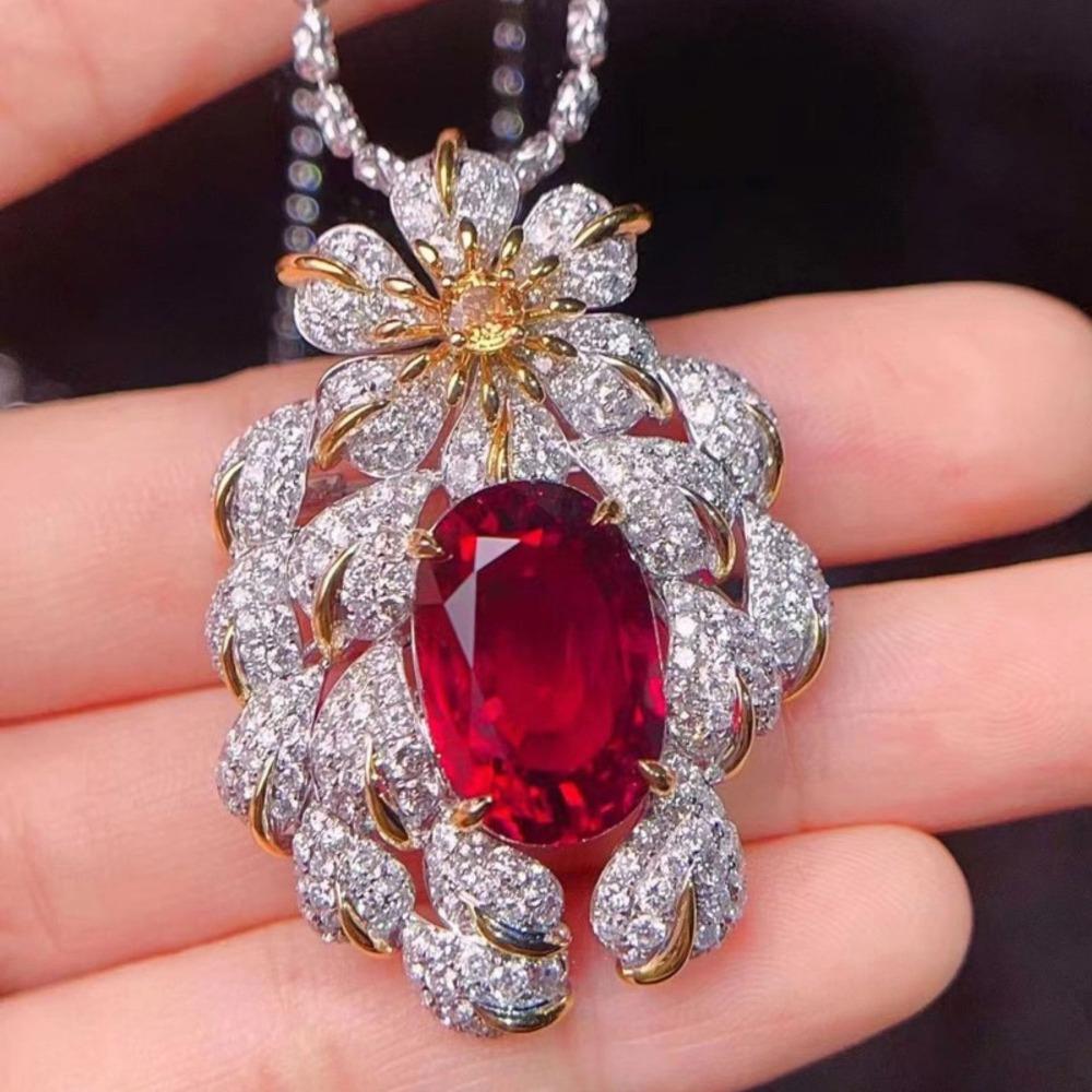 Exquisite Italian Vintage Pigeon Blood Ruby Necklace Brooch Two Way Design Aquamarine Emerald Gemstone Jewelry