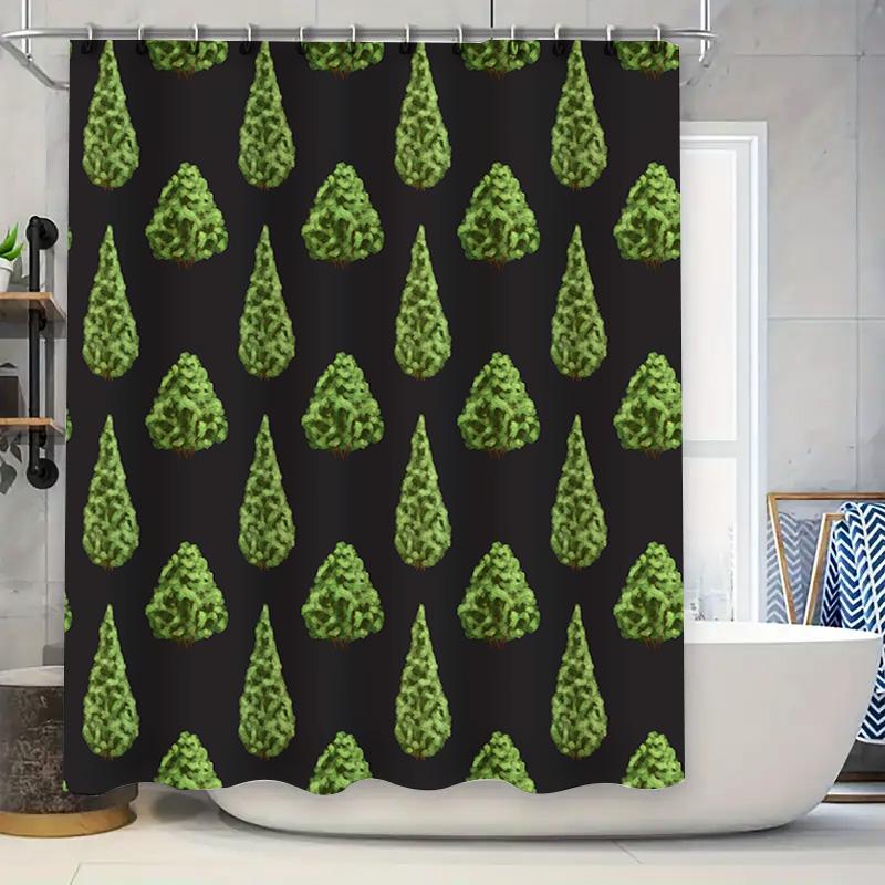 Green Tree Pattern Shower Curtain Waterproof Polyester Fabric Perfect for Bathroom Decorations