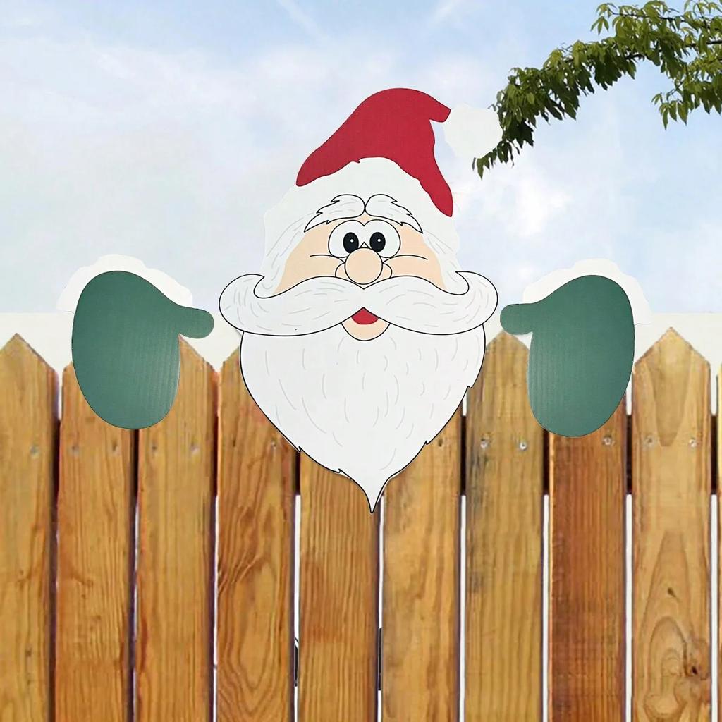 1pc Christmas Fence Ornaments Santa Clause Peeker Yard Ornaments Indoor Outdoor Ground Placard DIY Festival Gift