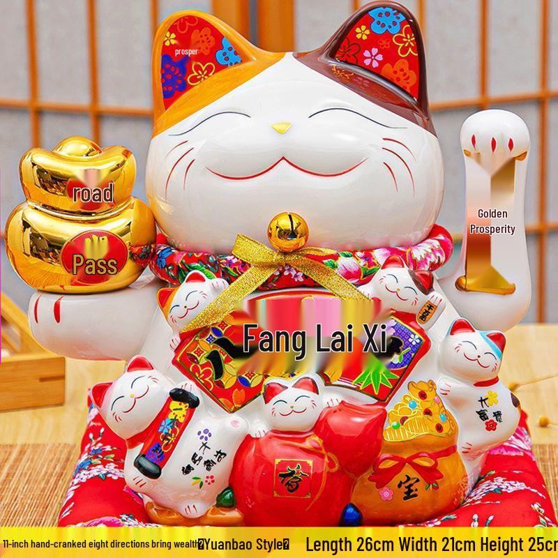 Ceramic Waving Fortune Cat Figurine for Home or Shop Decor