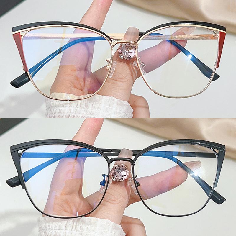 Multi-color Cat-eye Glasses Women Fashion Metal Frames Anti-blue Light European American Style Color-changing Eyewear