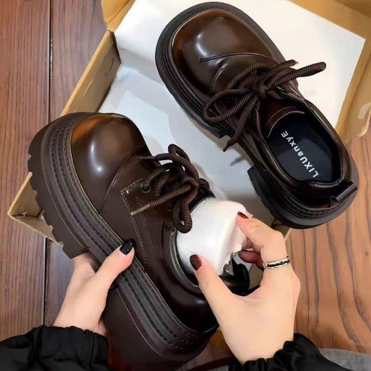 Women's Platform Leather Oxfords Chunky Sole Lace-Up Casual Shoes Thick Bottom Fashion Footwear
