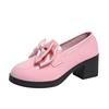 Bow British thick heel loafer single shoes women's autumn lazy large size casual one-pedal small leather shoes