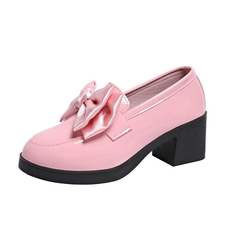 Bow British thick heel loafer single shoes women's autumn lazy large size casual one-pedal small leather shoes