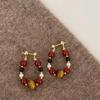 Merade Silver Needle Black Agate Tiger Eye Pearl Stud Earrings - Retro Light Luxury Design