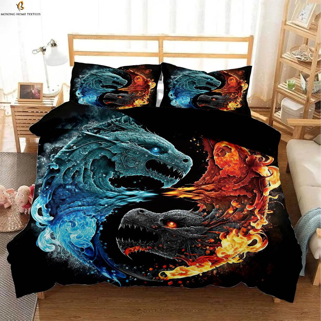 Water and Fire Tai Chi Printed Quilt Cover Bedding Textile Quilt Cover Pillowcase Three-piece Set Machine Washable