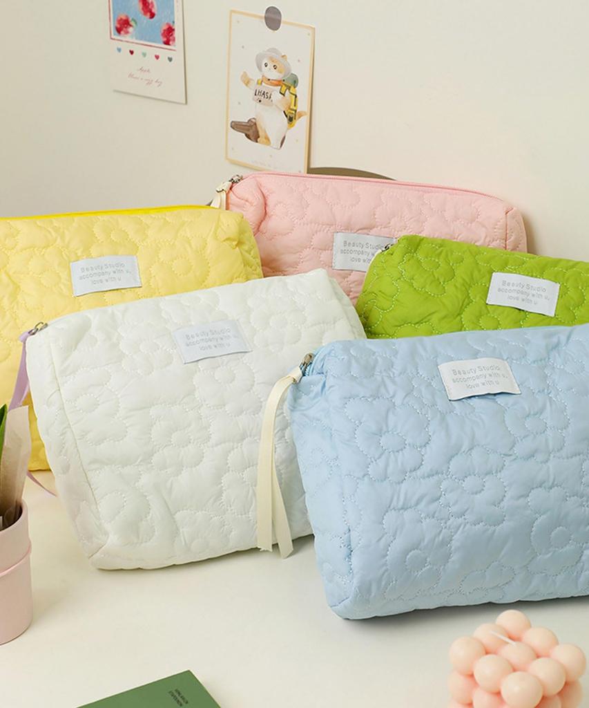 Ninon Ninon Pouch, LargeSmall, Makeup Pouch, Mini Pouch, Stylish, Mini, Large Capacity, Nylon, Floral Quilting, Plump, Square, Casual, Commuting,