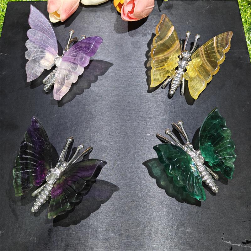 Натуральный Цветной Флюорит Бабочка Кристалл Домашний Декор Украшения