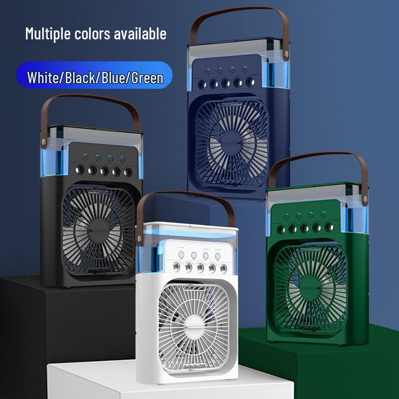 Ventilatore da scrivania USB compatto con timer, oscillazione refrigerante, spruzzo umidificante e design a cinque fori per uso interno