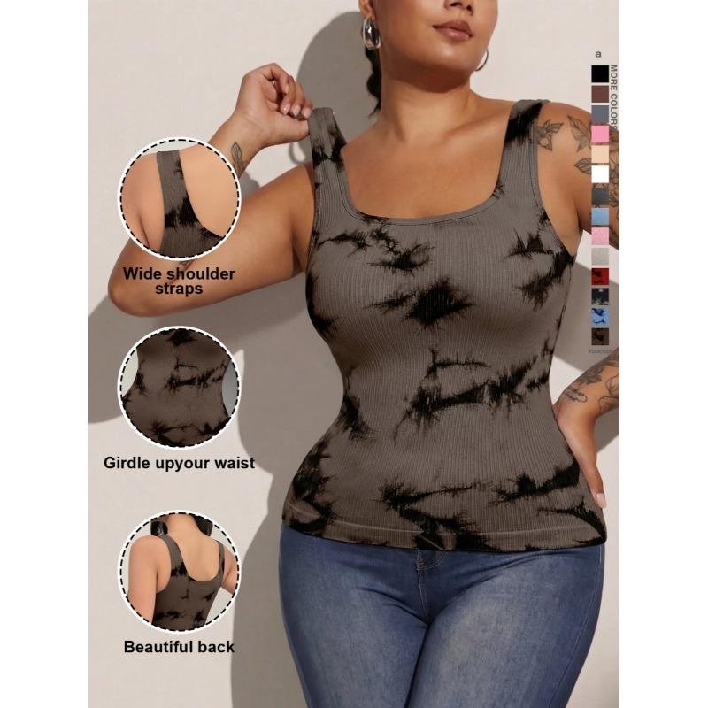 Women Washed Tie Dye Solid Color Slimming Body Shaping Tank Top