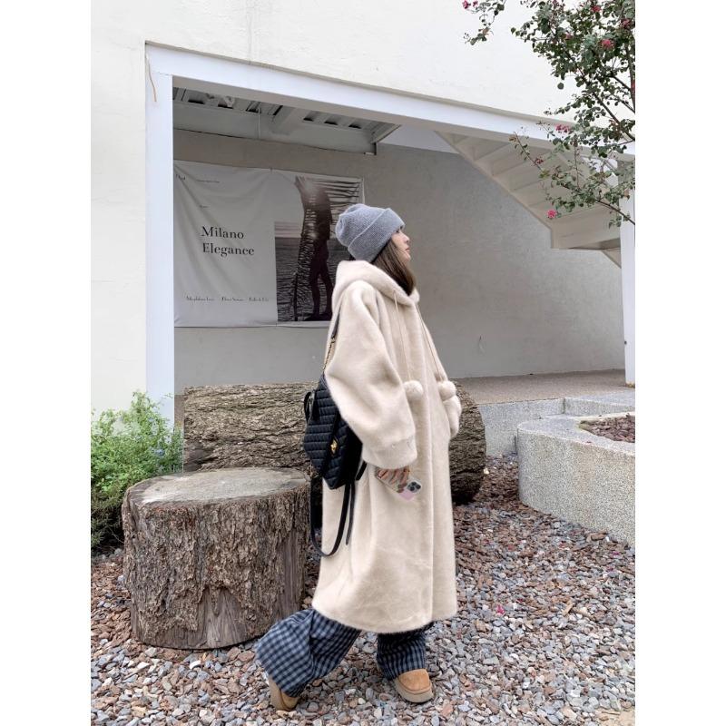 Podzim Zima S kapucí, zesílená dlouhá bavlněná bunda Dámský plyšový kožich Umělý kožich Dámský vysoce kvalitní kabát v ležérním stylu