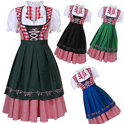 Women Oktoberfest Costume Plus Size Red Plaid German Oktoberfest Beer Girl Costume Dirndl Dress Beer Wench Biergarten Uniform