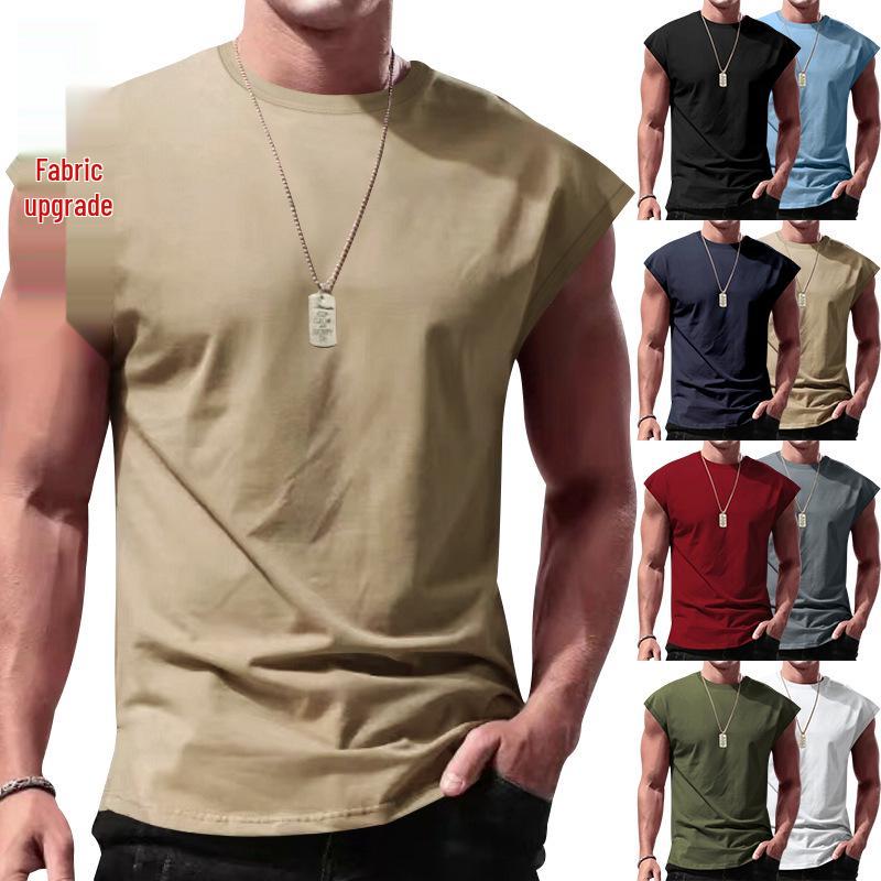 Cross-border 2025 Men's Summer Sleeveless T-shirt - Youth Loose Fit Solid Color Thin Tank Vest